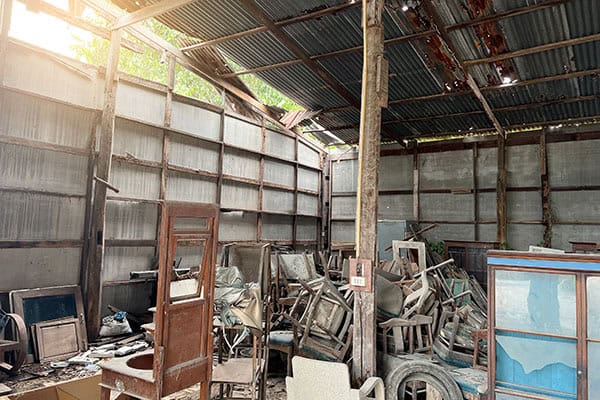 Old garage full of discarded items